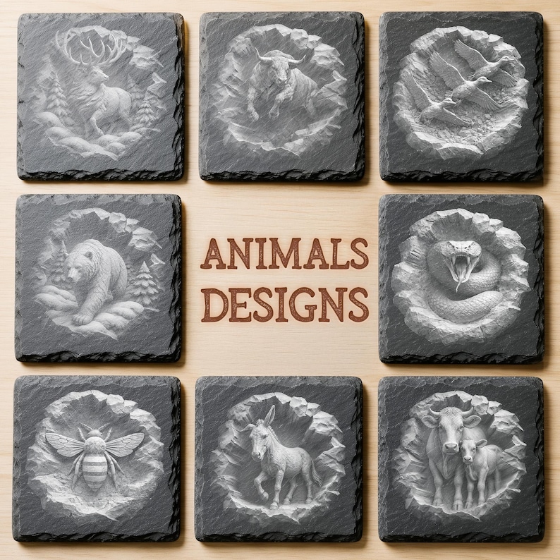 3D Illusion Laser Engraving Files | 450+ Round Slate Coaster Designs | Commercial Use | Mega Pack Bundle image 7