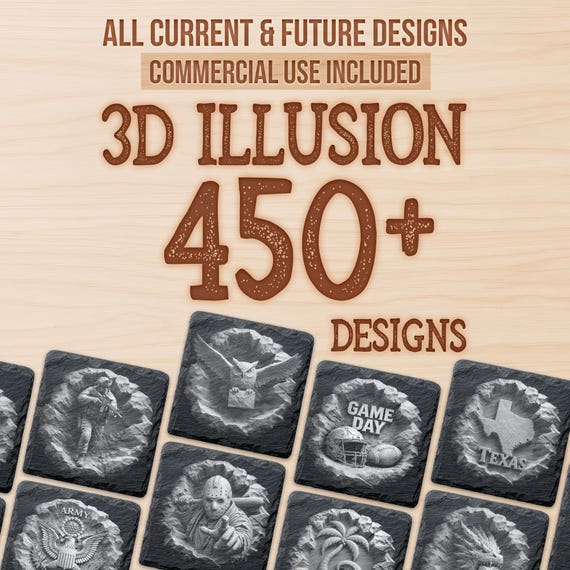 3D Illusion Laser Engraving Files | 450+ Round Slate Coaster Designs | Commercial Use | Mega Pack Bundle