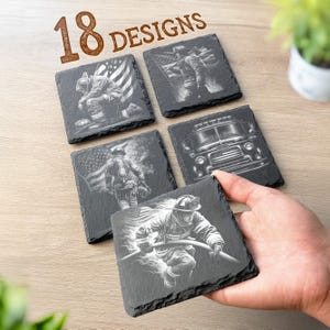 Graveerbestanden brandweerman redder leisteen Coaster | Brandweer lasergereed png-ontwerpen