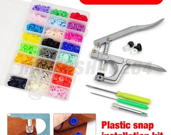 Kit de alicates para broches de plástico T5 con hebilla de presión de resina y máquina de instalación para proyectos de costura DIY, ropa y bolsos.