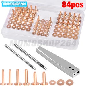 84Pcs Solid Copper Rivets With Burrs Setter Faux Leather Rivets Fastener Setting Tool For Belts Wallets Collars Faux Leathercraft Supplies