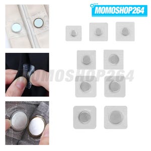 May include: A set of silver-colored circular magnetic fasteners encased in clear, square plastic patches. The product is shown in various applications on fabric, with the text MOMOSHOP264 visible in the upper right corner of the image.