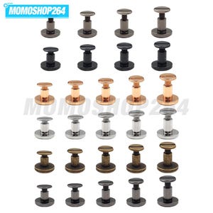 May include: A collection of metal Chicago screws in various finishes including gunmetal, black, copper, silver, and antique brass. Each screw consists of a flat head with a slotted drive and a threaded post. The text MOMOSHOP264 is visible.