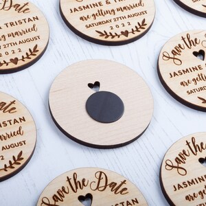 Save the Date Magnet with Card & Envelope Midnight Glimmer Round Wooden Magnets Personalised Save the Dates image 4