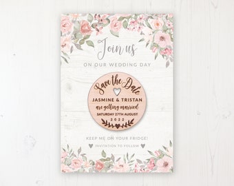 Save the Date Magnet with Card & Envelope - Summer Afternoon - Round Wooden Magnets - Personalised Save the Dates