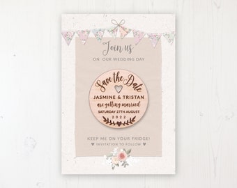 Save the Date Magnet with Card & Envelope - Going to the Chapel - Round Wooden Magnets - Personalised Save the Dates