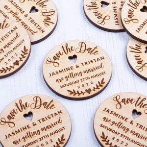 Save the Date Magnet with Card & Envelope Midnight Glimmer Round Wooden Magnets Personalised Save the Dates image 3