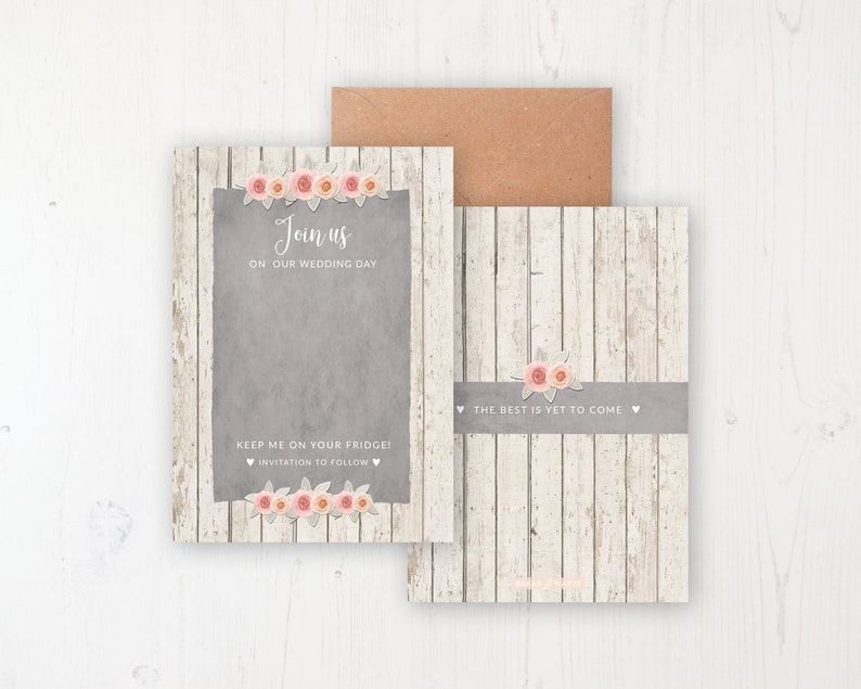 Rose Cottage Personalised Save the Dates Save the Date Magnet with Card /& Envelope Wooden Heart Magnets