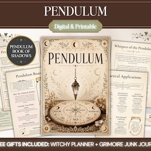 Pendelgrimoireark, utskrivbar pendelspådomsbok med skuggorna, slagruta och ja-nej-guide, häxplanerare i PDF-format