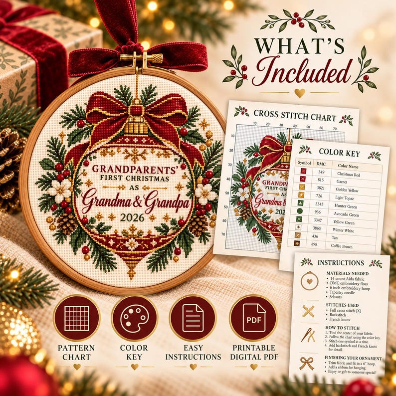 First Christmas as Grandparents Cross Stitch Pattern PDF, Personalized ...