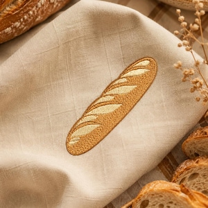 Maskinbroderidesign för baguette, broderifil för franskt bröd, stygn på bagerimat för förkläde, kökshandduk, skjorta