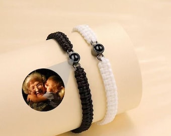 Personalized Photo Projection Bracelet, Custom Woven Cord Keepsake, Unisex Memorial Jewelry