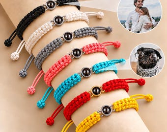 Personalized Photo Projection Bracelet, Custom Picture Keepsake, Memorial Gift, Adjustable Woven Cord for Men Women
