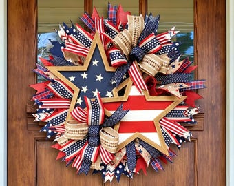 250th Anniversary Patriotic 3D Wreath, Outdoor decoration on July 4th, Memorial Day 3D wreath, American flag wreath in front of the door