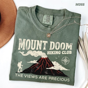 Comfort Colors® Funny Hiking Club Tee, Mount Doom Adventure Apparel, Nerdy Geeky Humor Shirt, Fantasy Fan Gift for Men and Women image 1