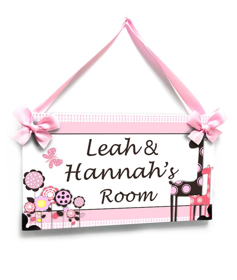 custom pink mod giraffe themed girls door sign baby pink bedroom decor signs P6