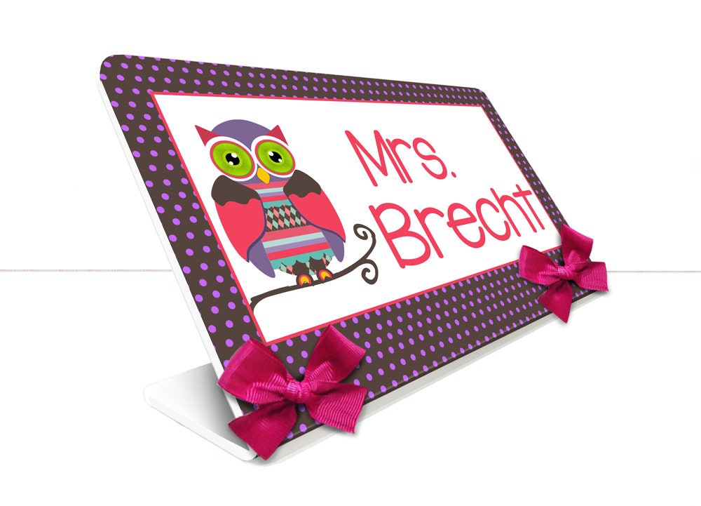 personalized teacher desk name plate brown purple classroom Etsy