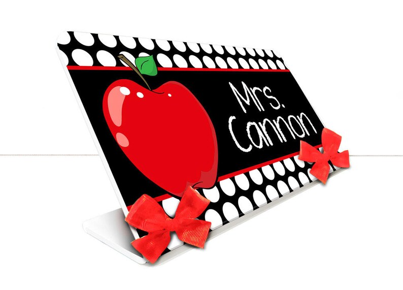 Personalized Teacher Classroom Desk Name Plate Red Apple Etsy