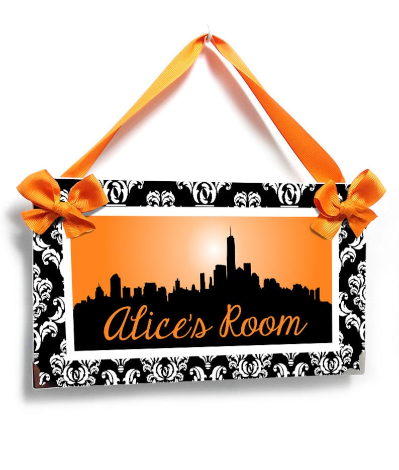 personalized NY sign for the bedroom black white and orange New York buildings inspired design P2552