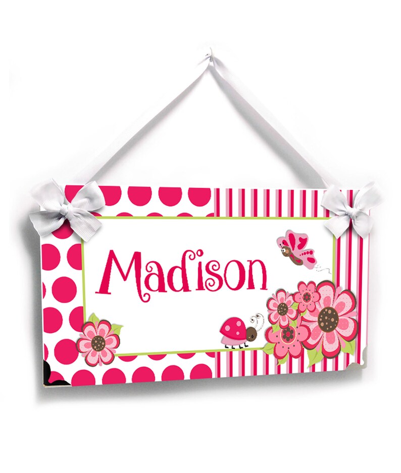 Pink Flowers Ladybug Girls Bedroom Door Sign Baby Nursery Plaque P2608