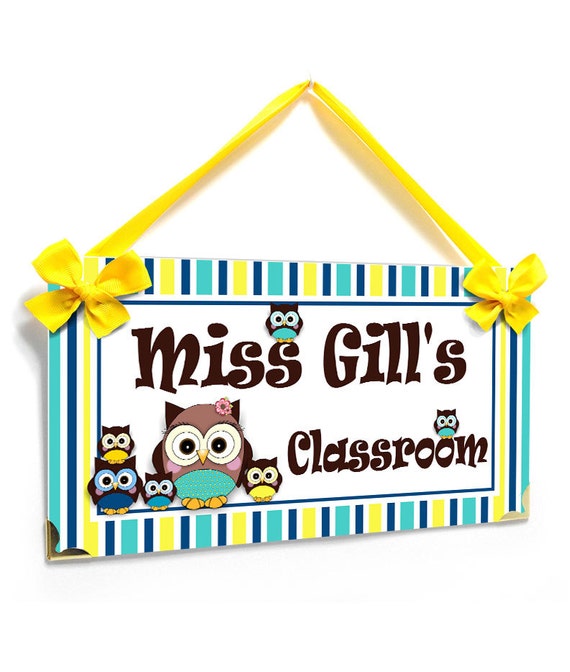 Teacher Gift Colored Stripes Door Sign Classroom Owls Themed Etsy