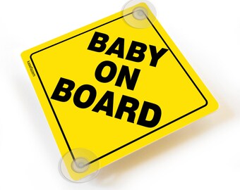 baby on board car sign baby boy or girl, simple and traditional yellow sign suction cups  - CD11C Nice Gift Idea