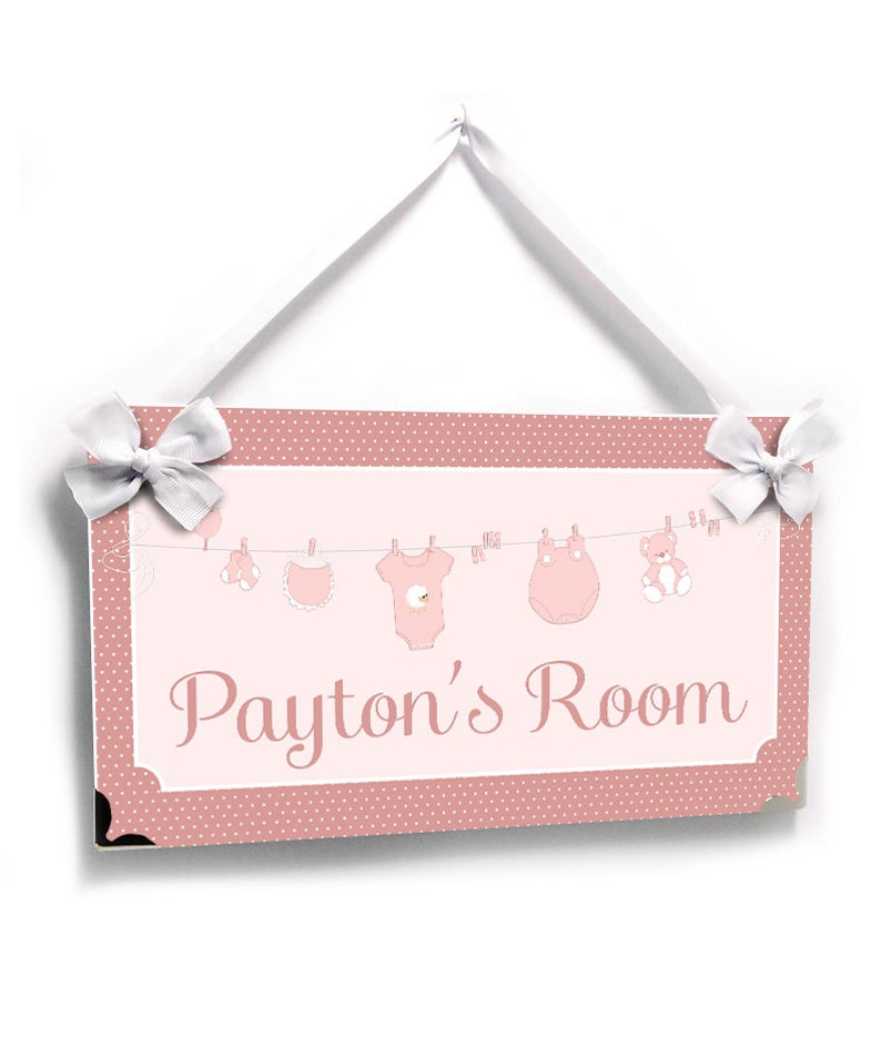 hang on doors babies signs Baby clothes drying on rope Pink Nursery DOOR SIGN P31