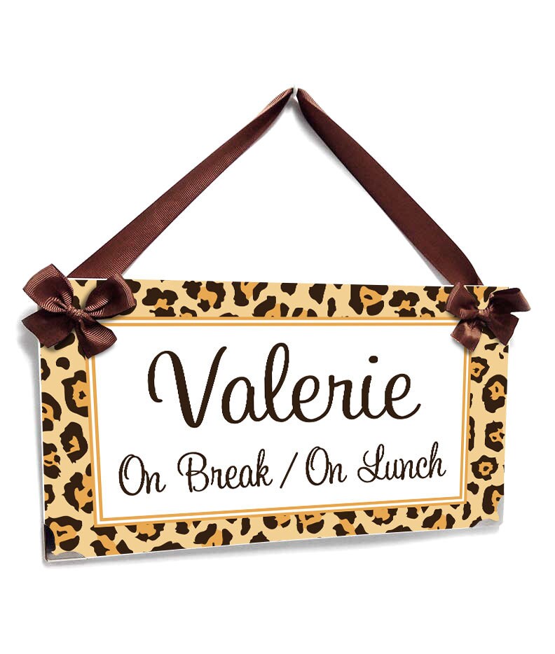 on break on lunch leopard print office door sign animal printable lunch break signs