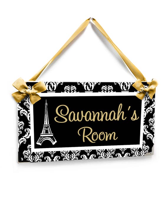 Kids Bedroom Personalized Plaque Paris Elegant Black And Gold Inspired Accents Girls French Themed With Eiffel Tower Door Sign P2406