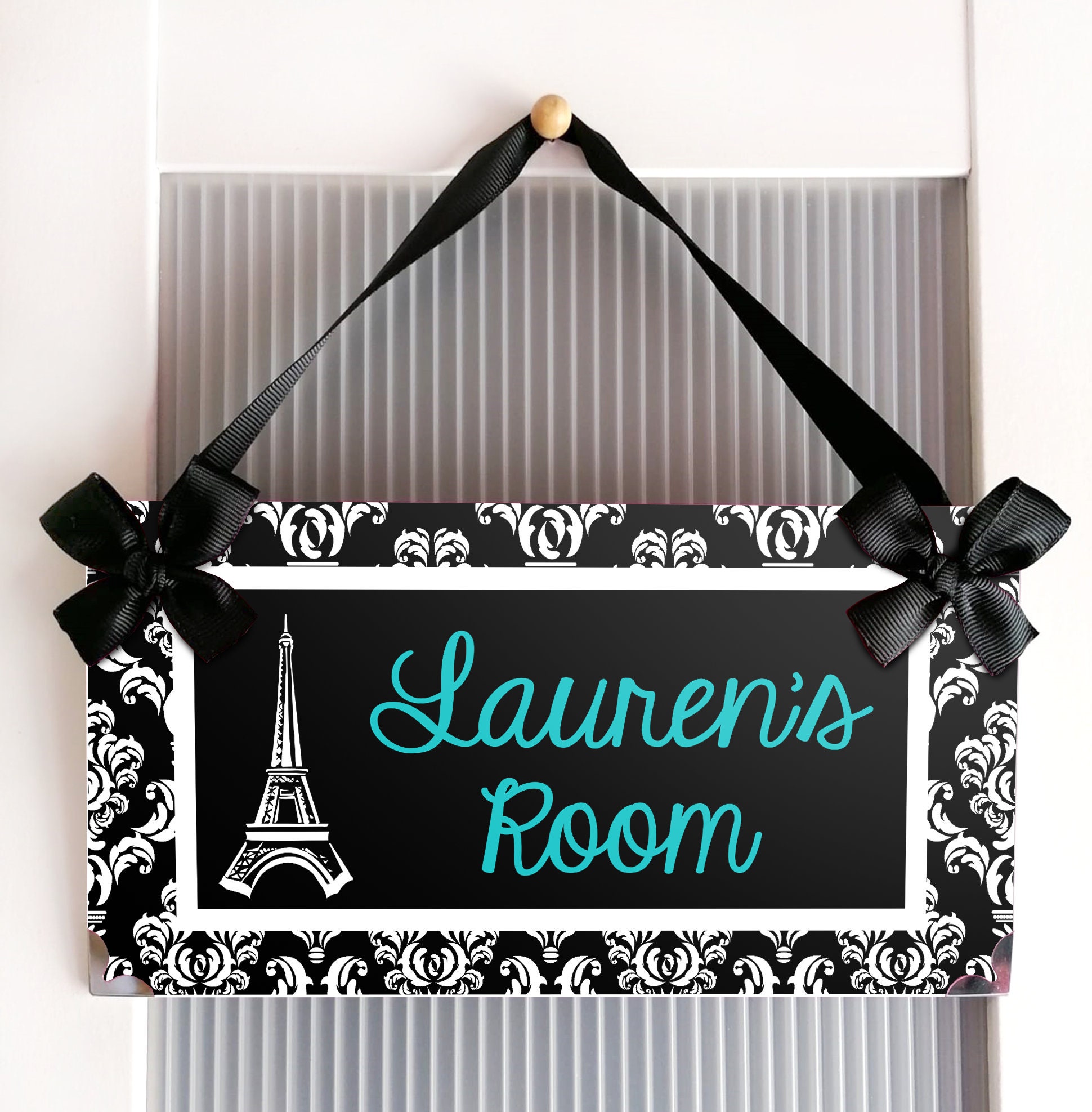 Paris Bedroom Decor Eiffel Tower Damask Pattern Door Sign Etsy