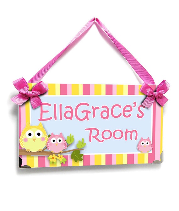 Owls Nursery Door Sign Baby Girl Bedroom Decor Baby Name Door Signs P635