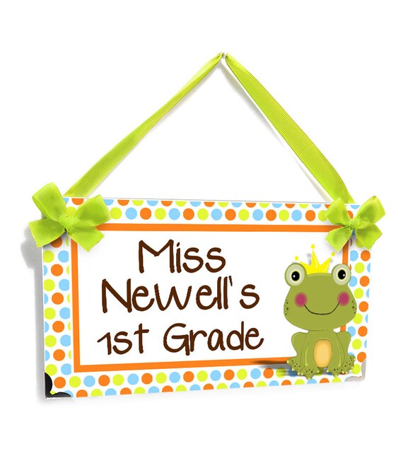 Custom Teacher Door Sign Green Frog Crown Classroom Decor Etsy