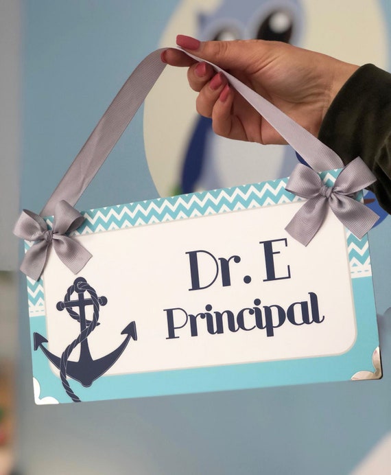 Personalized Principal Office Name Door Sign Nautical Theme Decor Teal And White Chevron With White Anchor Pp40 Christmas Gift