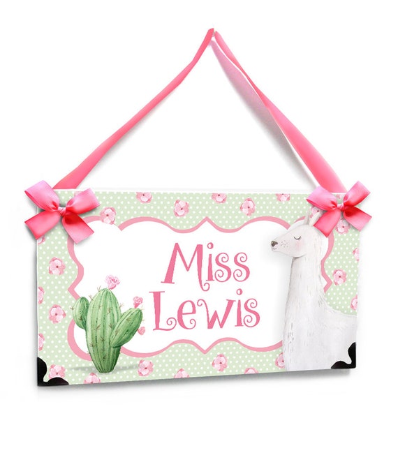 Personalized Classroom Or Office Door Sign Pink And Green Llama Theme Pl2444 Christmas Gift