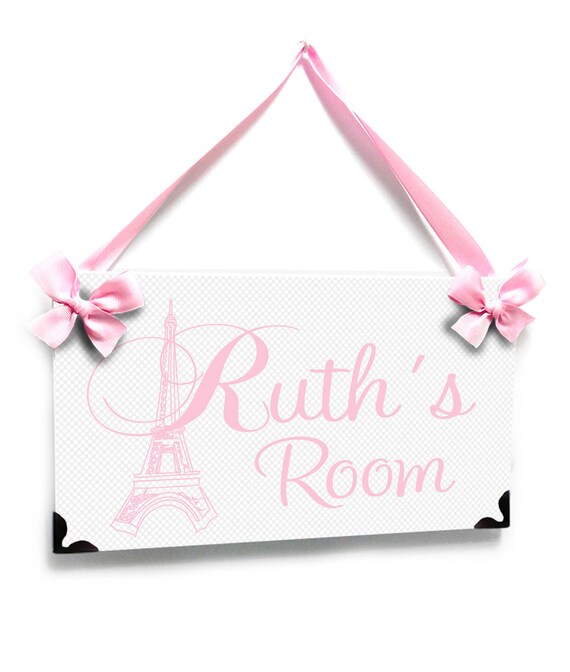 Paris Inspired Personalized Plaque Eiffel Tower Elegant Girls French Themed Door Sign Pale Grey Dots And Pink Pk25 Christmas Gift