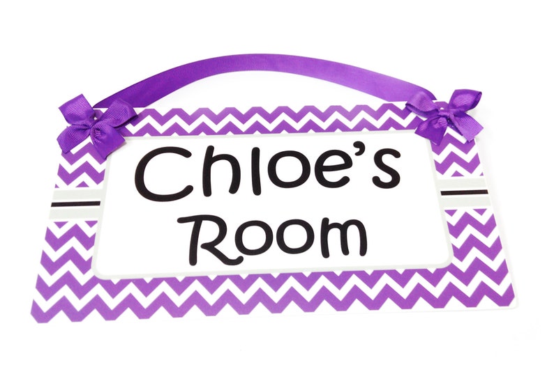Girls Bedroom Nursery Decor Name Plaque Purple Chevron Door Sign Simple And Elegant Kids Door Hanger P600