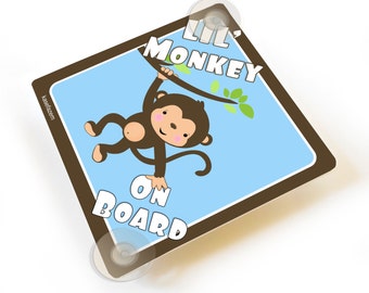 Cheeky Monkey On Board Pink Suction Cup Safety Fun Car Display Window Badge Sign
