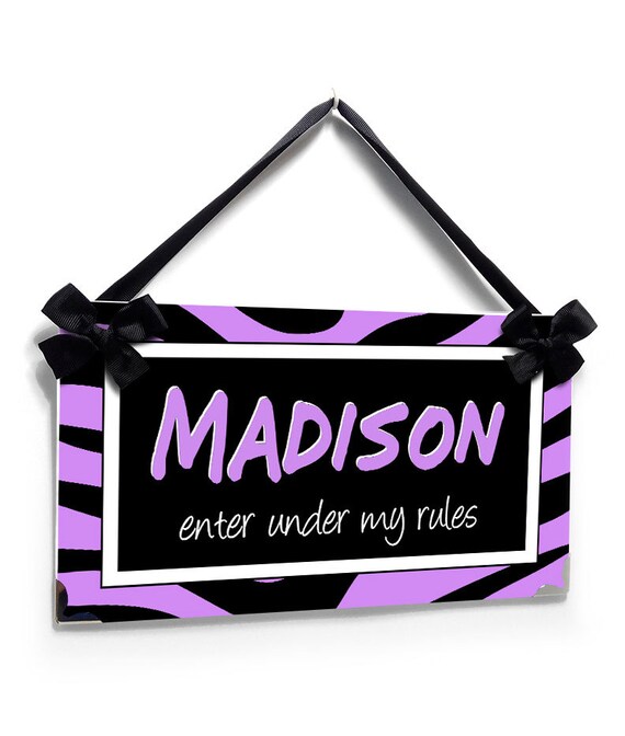 Purple Lilac Zebra Print Teens Room Door Sign Decor Bedroom Plaque Personalized Enter Under My Rules P43 Christmas Gift