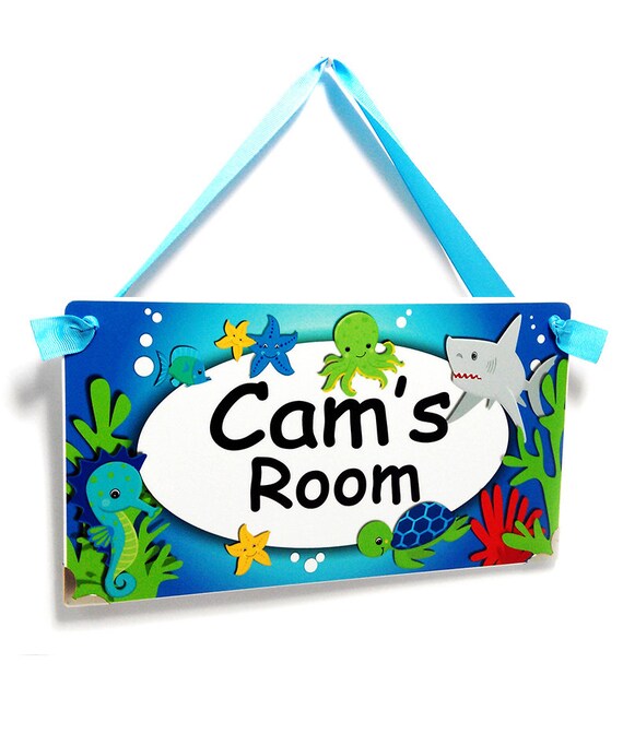 Sea Creatures Kids Door Signs Blue Ocean Theme Nursery Decor Personalized Name P128 New Year Gift