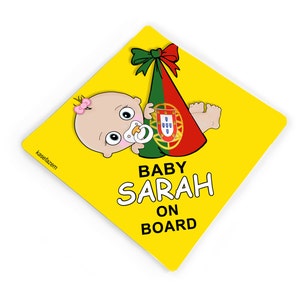 Baby Girl Yellow with Portuguese Flag Customized Baby on Board Car Stickers Baby Girl Yellow with Portuguese Flag Customized Baby on Board Car Stickers