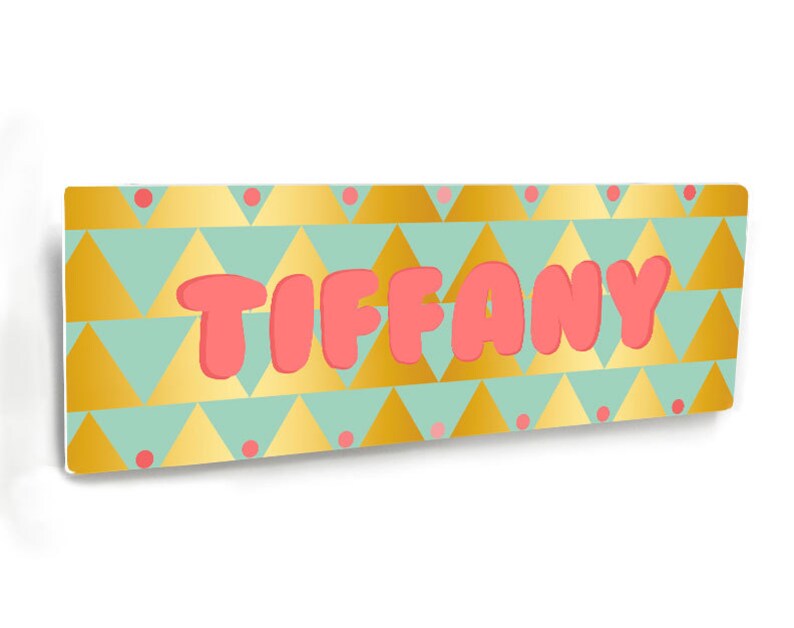 Name Plaque For Girls Bedroom Coral Pink Teal And Gold Inspired Accents Geometric Nm34 New Year Gift