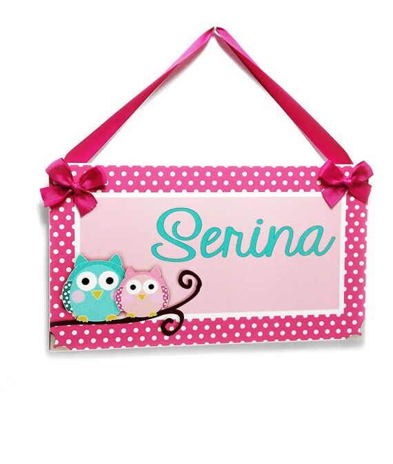 Personalized Owls Bedroom Decor Kids Door Signs Girls Nursery Bubblegum Pink And Teal Decor P379
