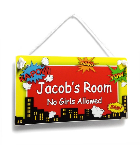 Super Hero Comics Kids Boys Brothers Door Signs Red Background Boys Bedroom Nursery Art Decor Personalised Plaque P152