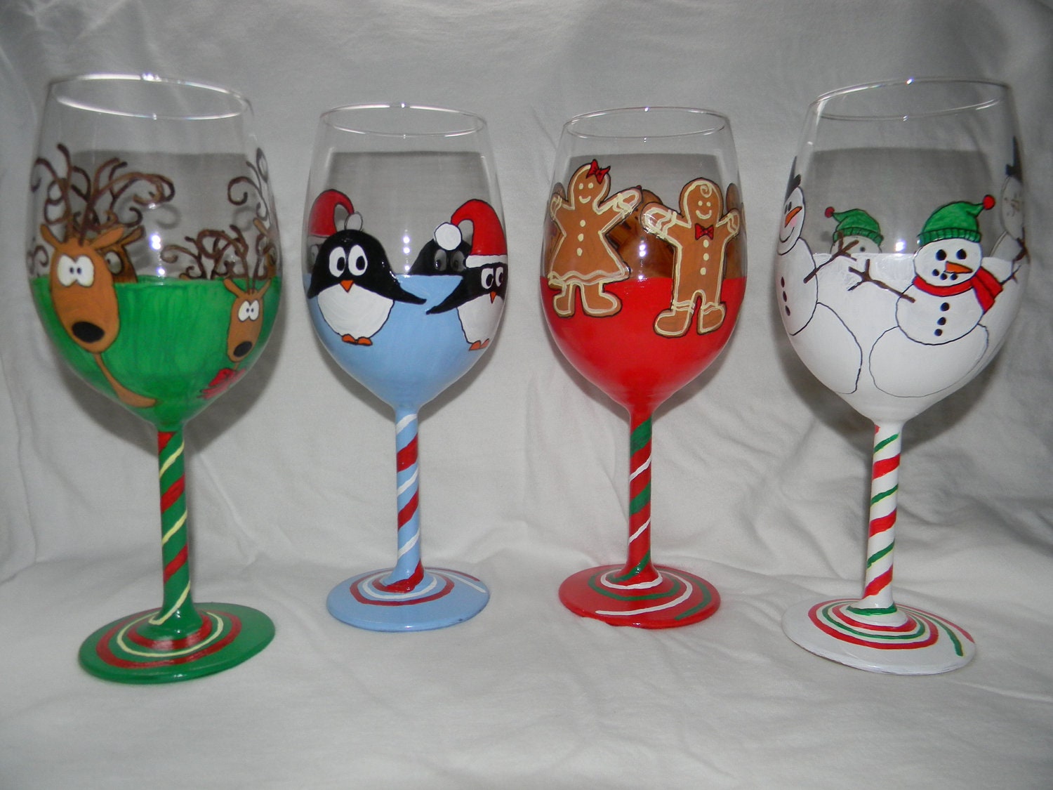 Holiday Hand Painted Wine Glasses Set of Four Etsy