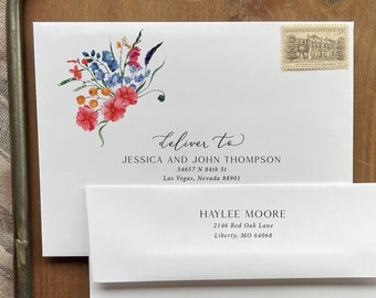 Wildflower Guest and Return Address Envelope Printing - with purchase of our invitations only, A105