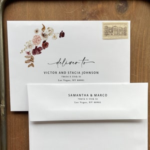 Burgundy Address Printing for Bridal Shower Envelopes - add on, with purchase of our invitations only, A133