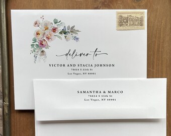 Floral Address Printing for Bridal Shower Envelopes - add on, with purchase of our invitations only, A132