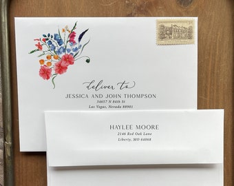 Wildflower Address Printing for Bridal Shower Envelopes - add on, with purchase of our invitations only, A104