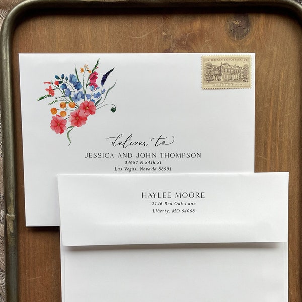 Wildflower Address Printing for Bridal Shower Envelopes - add on, with purchase of our invitations only, A104