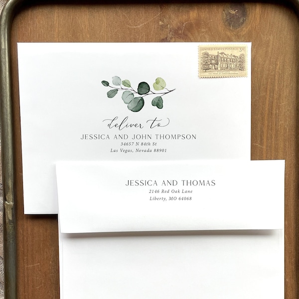 Eucalyptus Guest Address and Return Address Envelope Printing - add on, with purchase of our invitations only, A106